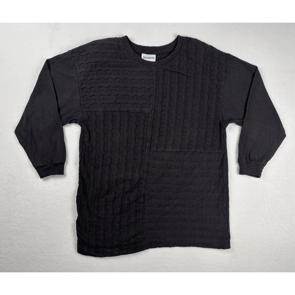 Vintage Paquette Textured Top Women's Medium Black Made USA 80s Shoulder‎ Pads